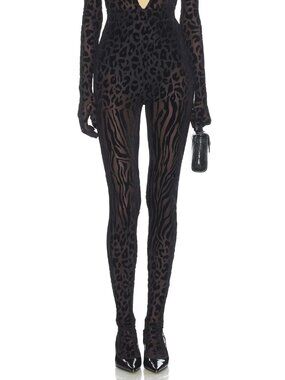 Alex Perry Animal Print Burnout Stocking Pants Black